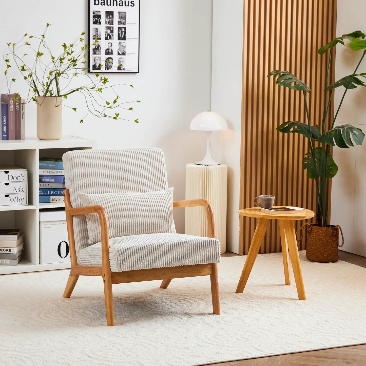 Accent Arm Chair With Pillow light gray ribbed fabric wood frame Unique Piece Furniture on Tampa Home & Garden Store