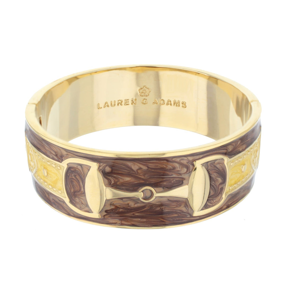Equestrian Bangle Grey Snaffle, gold-tone bracelet with brown enamel by Lauren G Adams, slip-on on Tampa Home & Garden Store