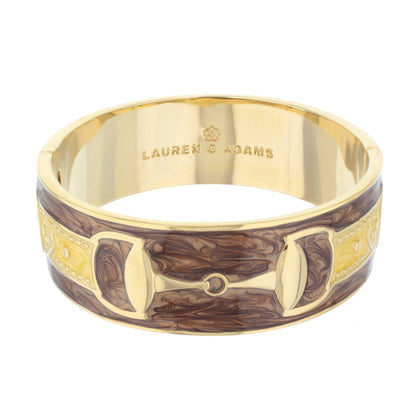 Equestrian Bangle Grey Snaffle, gold-tone bracelet with brown enamel by Lauren G Adams, slip-on on Tampa Home & Garden Store