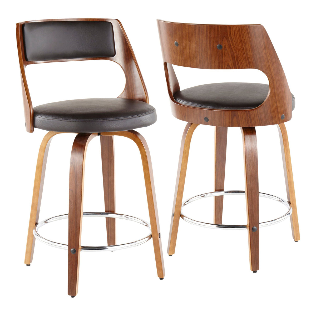 Mid-Century counter stools with swivel and footrest, black cushions set of 2 HouseOfZazla on Tampa Home & Garden Store