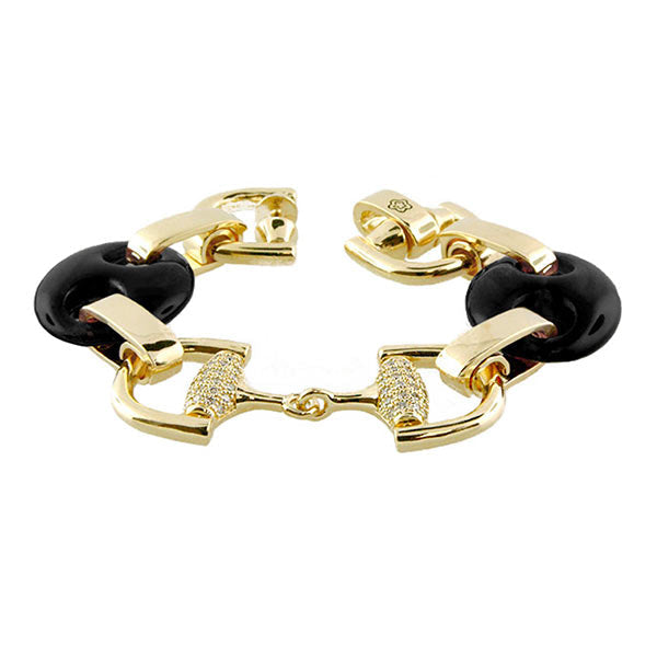 Summer Link Saddle Bracelet by Lauren G Adams, gold-tone chain with black rubber links on Tampa Home & Garden Store