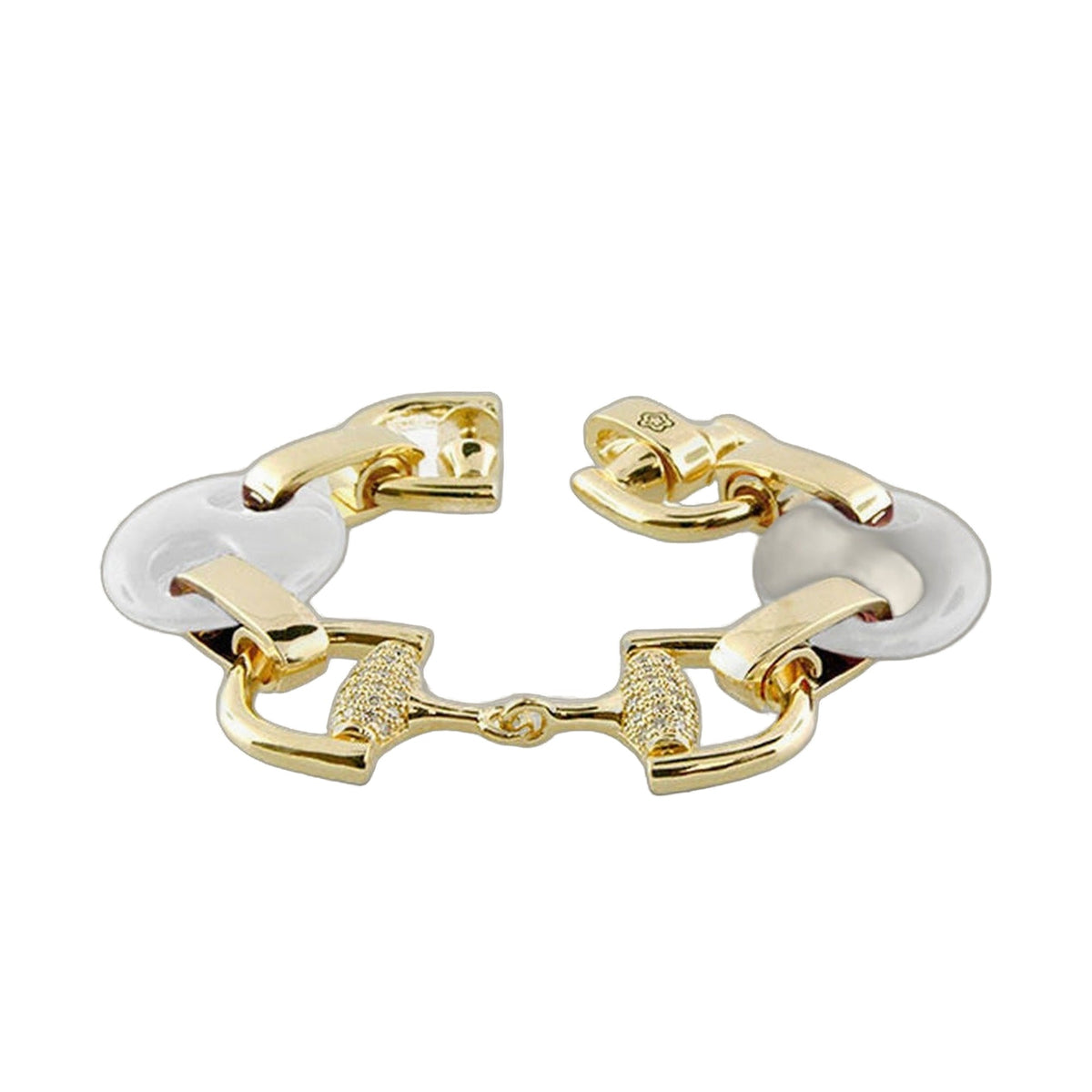 Summer Link Saddle Bracelet gold-tone chain with white pearl beads by Lauren G Adams on Tampa Home & Garden Store