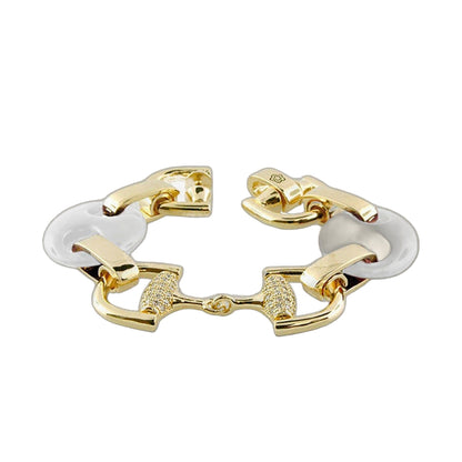 Summer Link Saddle Bracelet gold-tone chain with white pearl beads by Lauren G Adams on Tampa Home & Garden Store