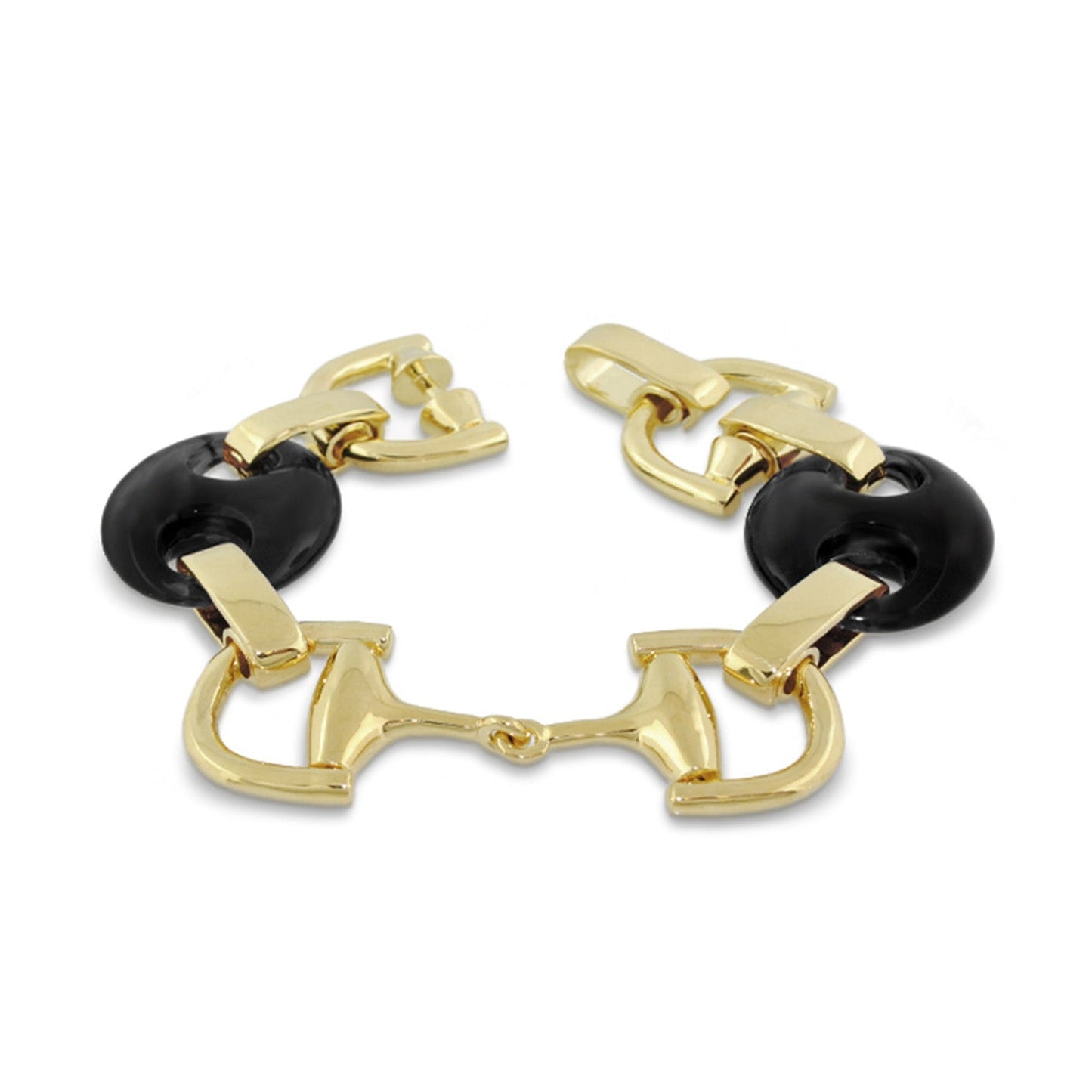 Summer Link Saddle Bracelet by Lauren G Adams, gold-tone chain with black circular accents on Tampa Home & Garden Store
