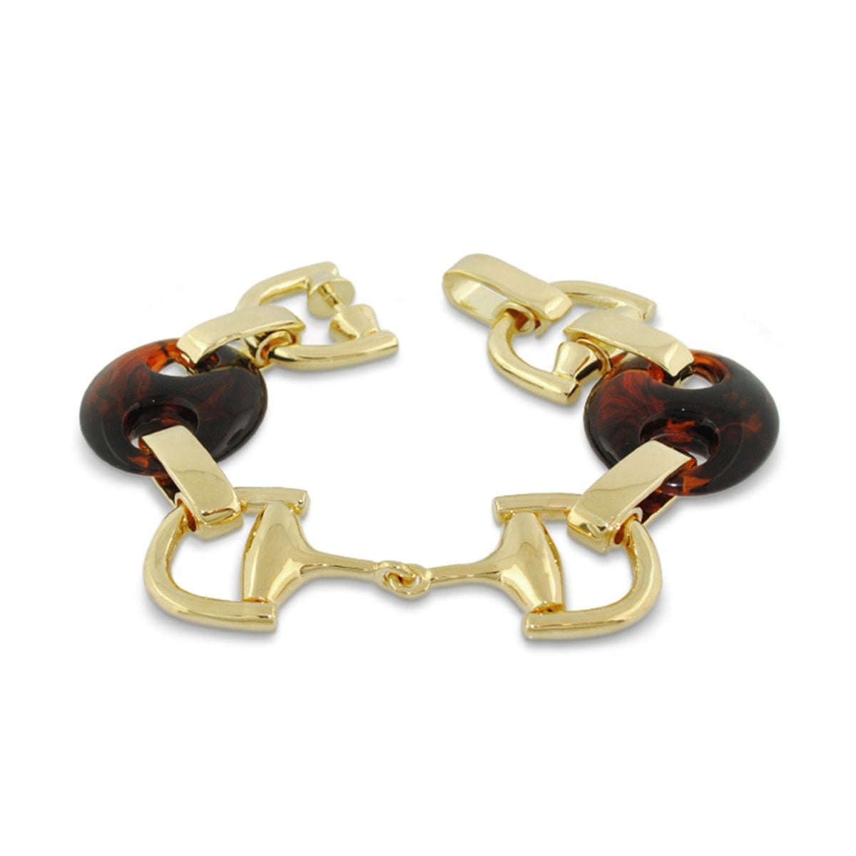 Summer Link Saddle Bracelet gold-tone chain with dark tortoiseshell resin discs on Tampa Home & Garden Store