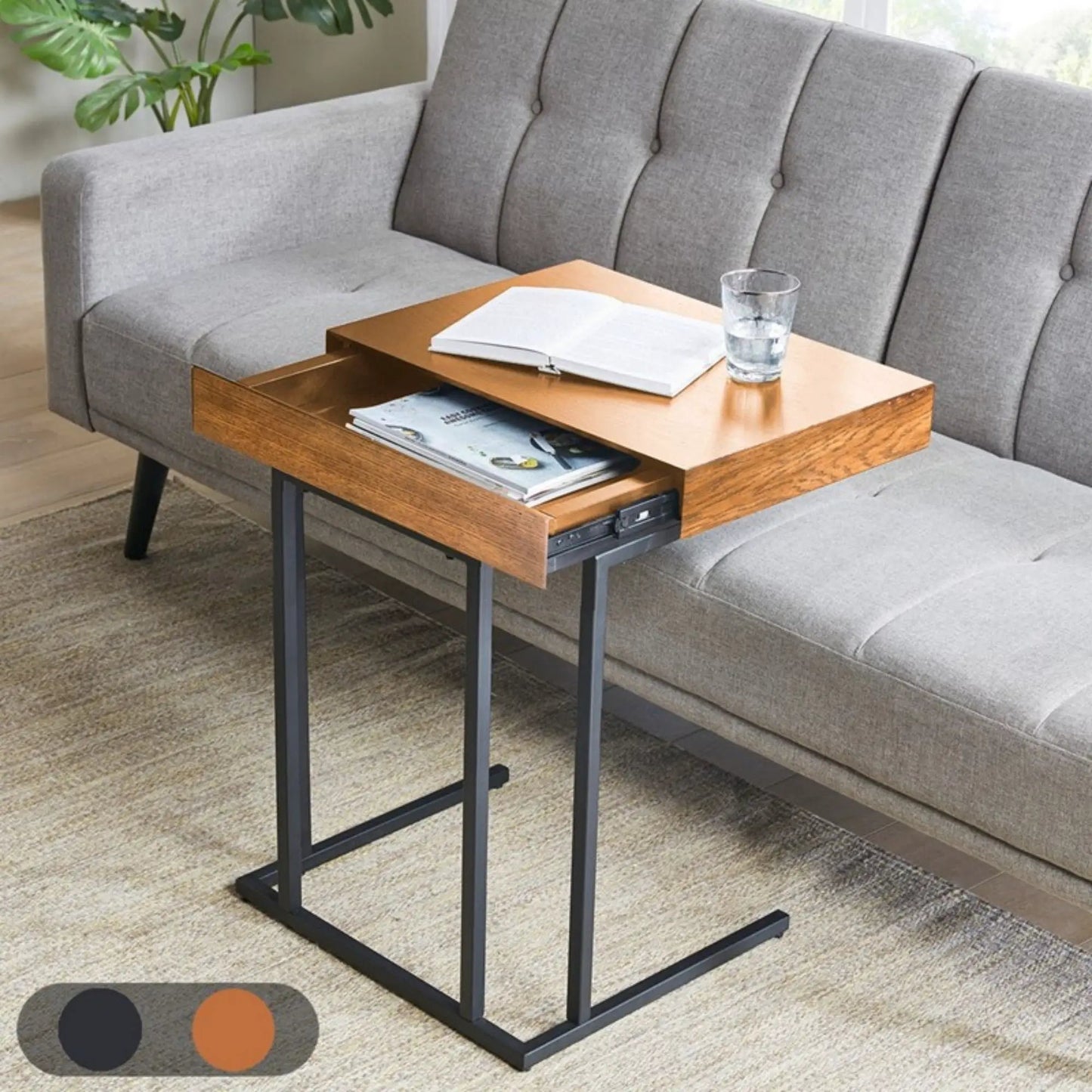 Wynn Pull up Table with Storage Compartment Pecan