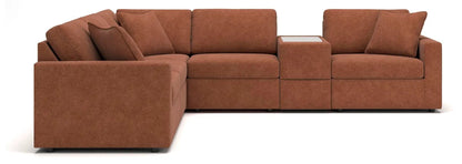 Modmax sectional Spice orange fabric, stationary modular sofa featuring left chaise and console on Tampa Home & Garden Store