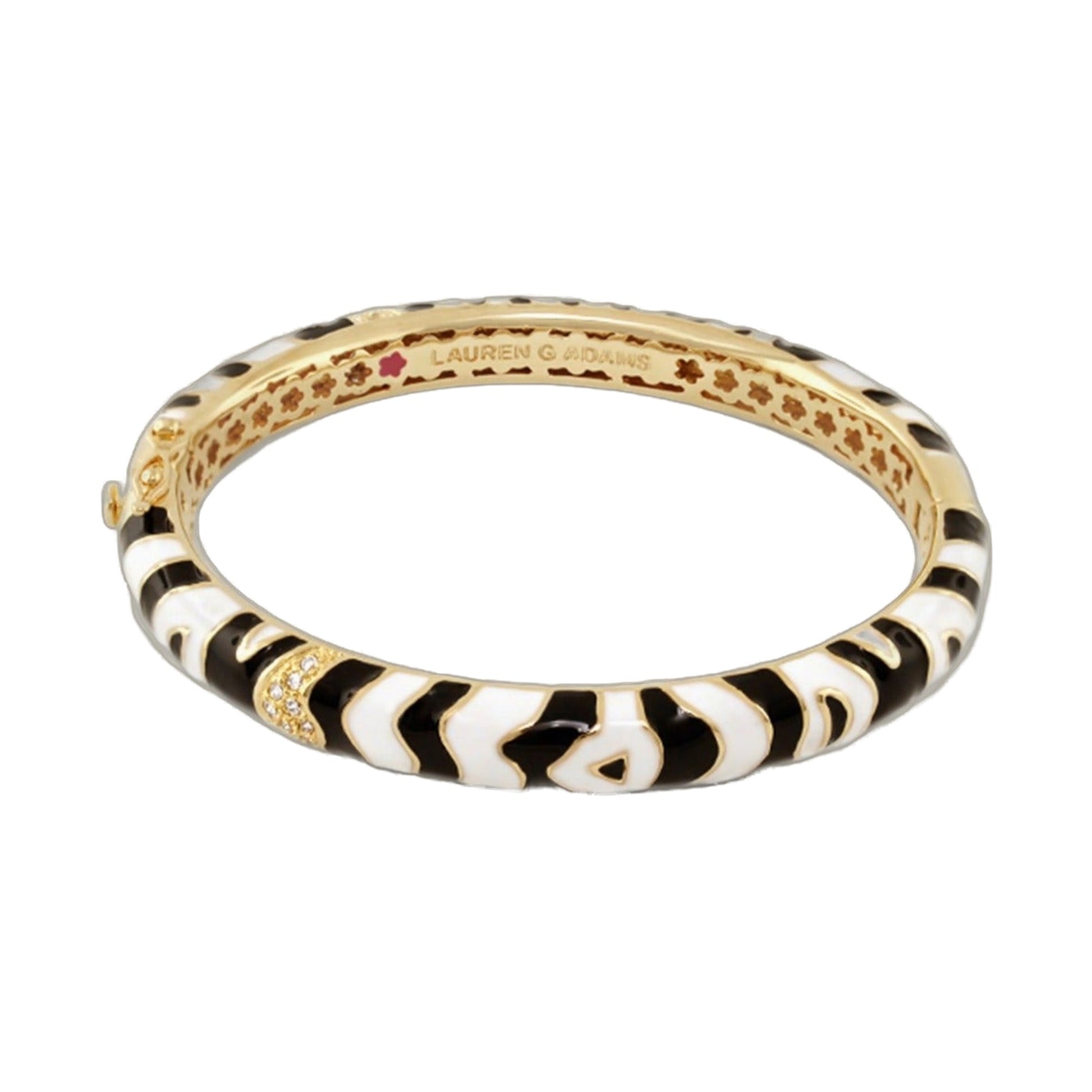 Animal Paradise Zebra Hinge Bangle gold-tone with black-white enamel crystals Lauren G Adams on Tampa Home & Garden Store