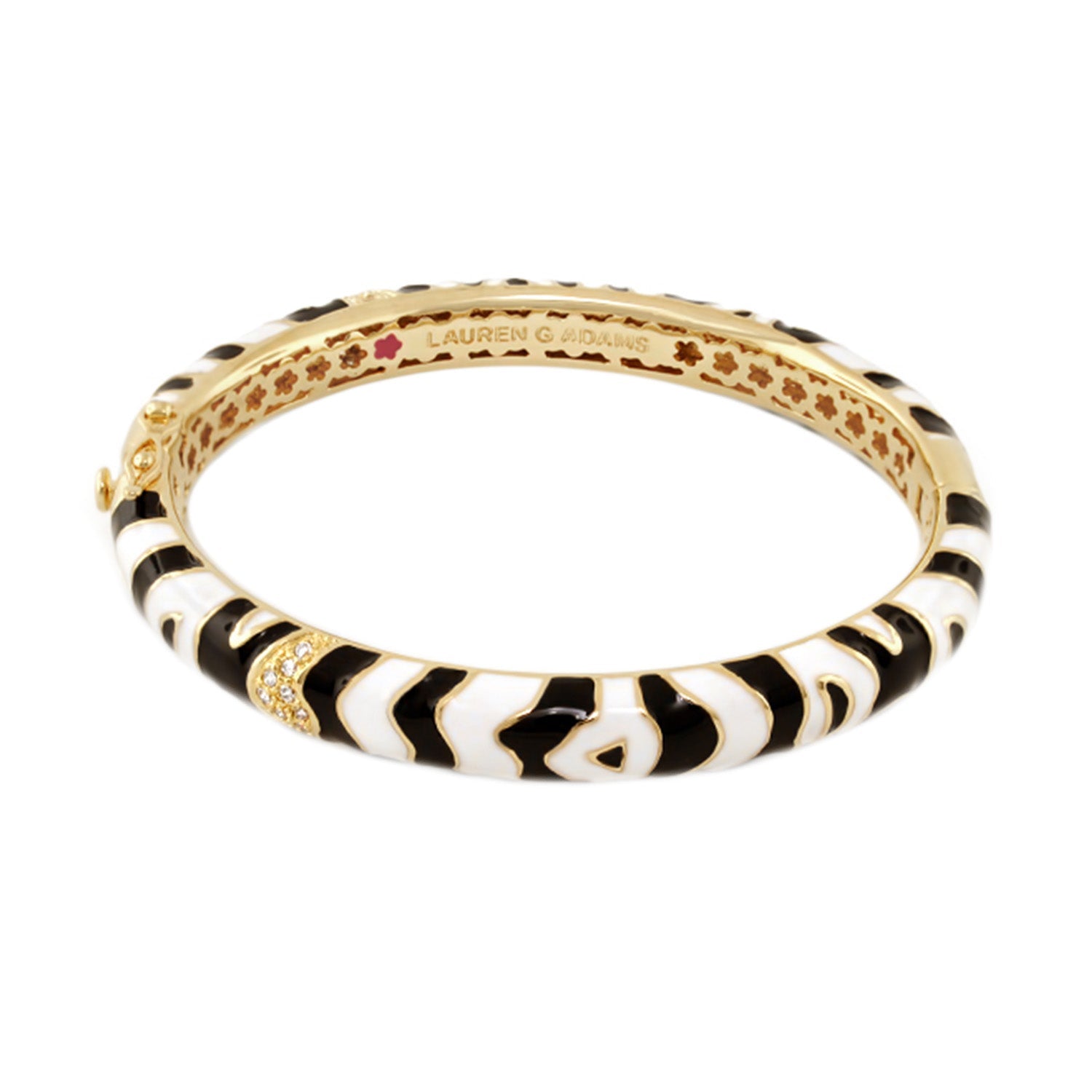 Bracelet Animal Paradise Zebra Hinge Bangle in gold with black/white enamel, Lauren G Adams on Tampa Home & Garden Store