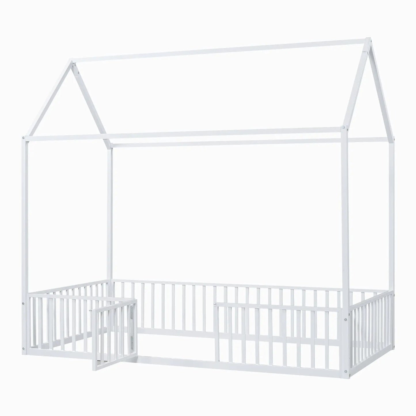 Metal House Bed with Fence rails, white metal canopy bed frame on Tampa Home & Garden Store