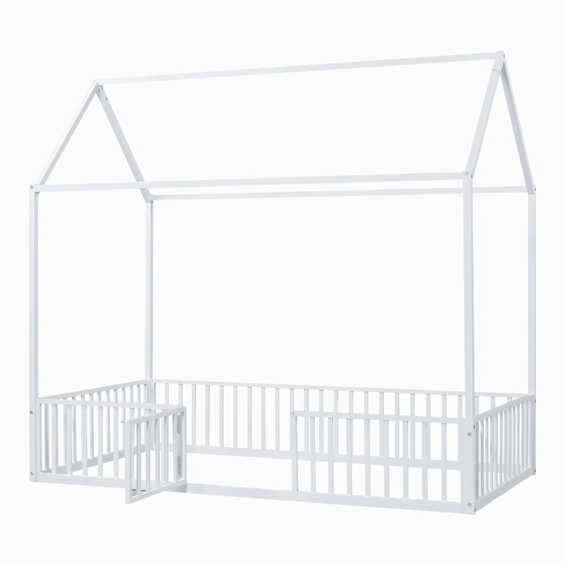 Metal House Bed with Fence rails, white metal canopy bed frame on Tampa Home & Garden Store