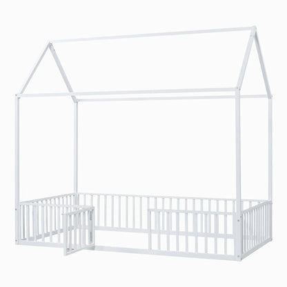 Metal House Bed with Fence rails, white metal canopy bed frame on Tampa Home & Garden Store
