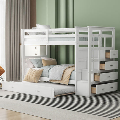 White Twin Bunk Bed With Drawers and Trundle