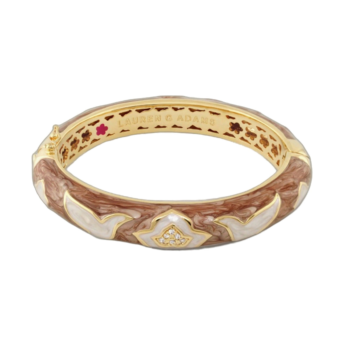 Peace and Dove Bangle by Lauren G Adams; gold-tone with marbled brown inlay on Tampa Home & Garden Store