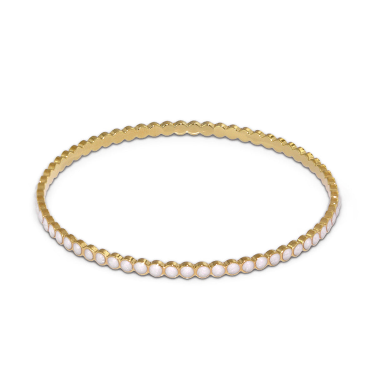 Stackable enamel dots bangle gold-tone bracelet with white enamel dots on Tampa Home & Garden Store