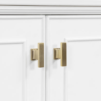White freestanding vanity doors with brass rectangular pulls on Tampa Home & Garden Store