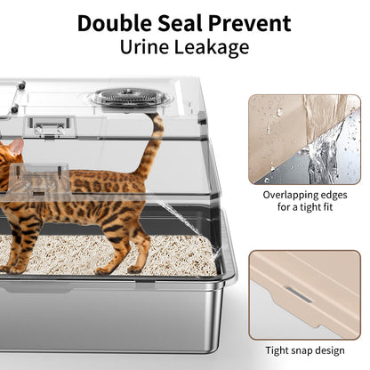 Stainless steel cat litter box big size by HouseOfZazla with clear lid for monitoring on Tampa Home & Garden Store
