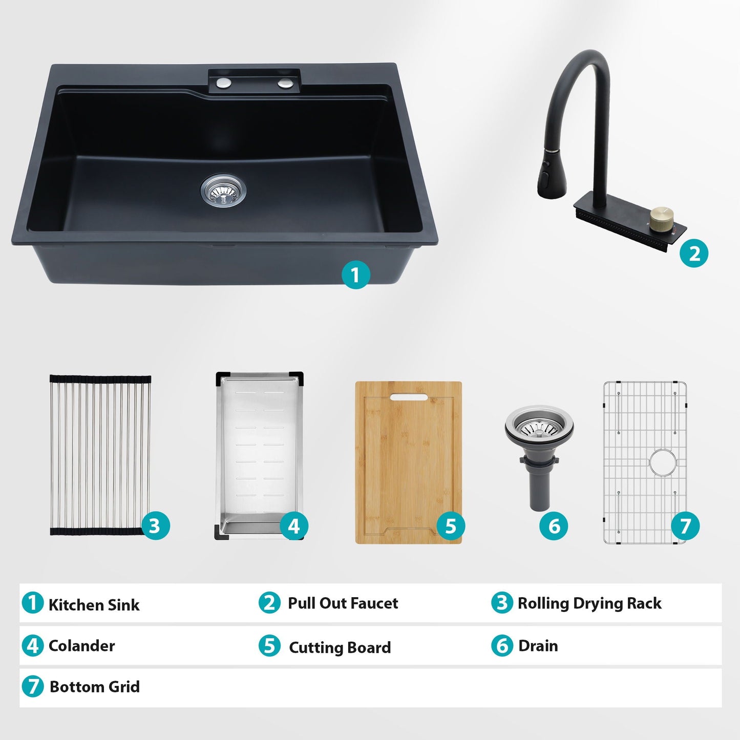 Brushed Waterfall Sink with Faucet and Cup Washer