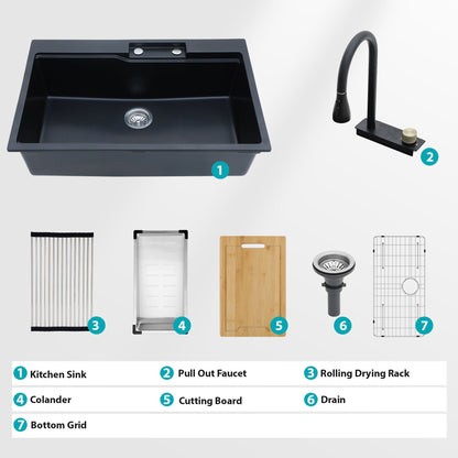 Brushed Waterfall Sink with Faucet and Cup Washer