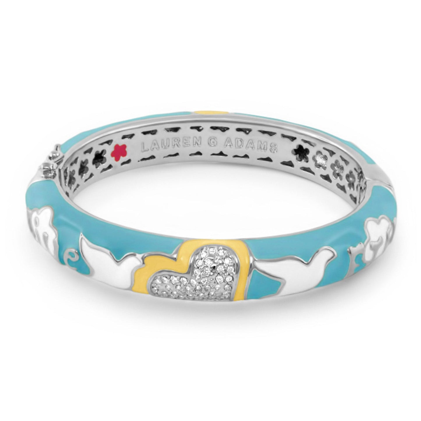 Peace and Dove Bangle from Lauren G Adams turquoise enamel bracelet with crystal heart and doves on Tampa Home & Garden Store