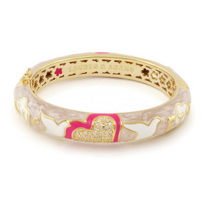 Peace and Dove Bangle by Lauren G Adams, gold-tone bracelet with pink enamel dove motif on Tampa Home & Garden Store