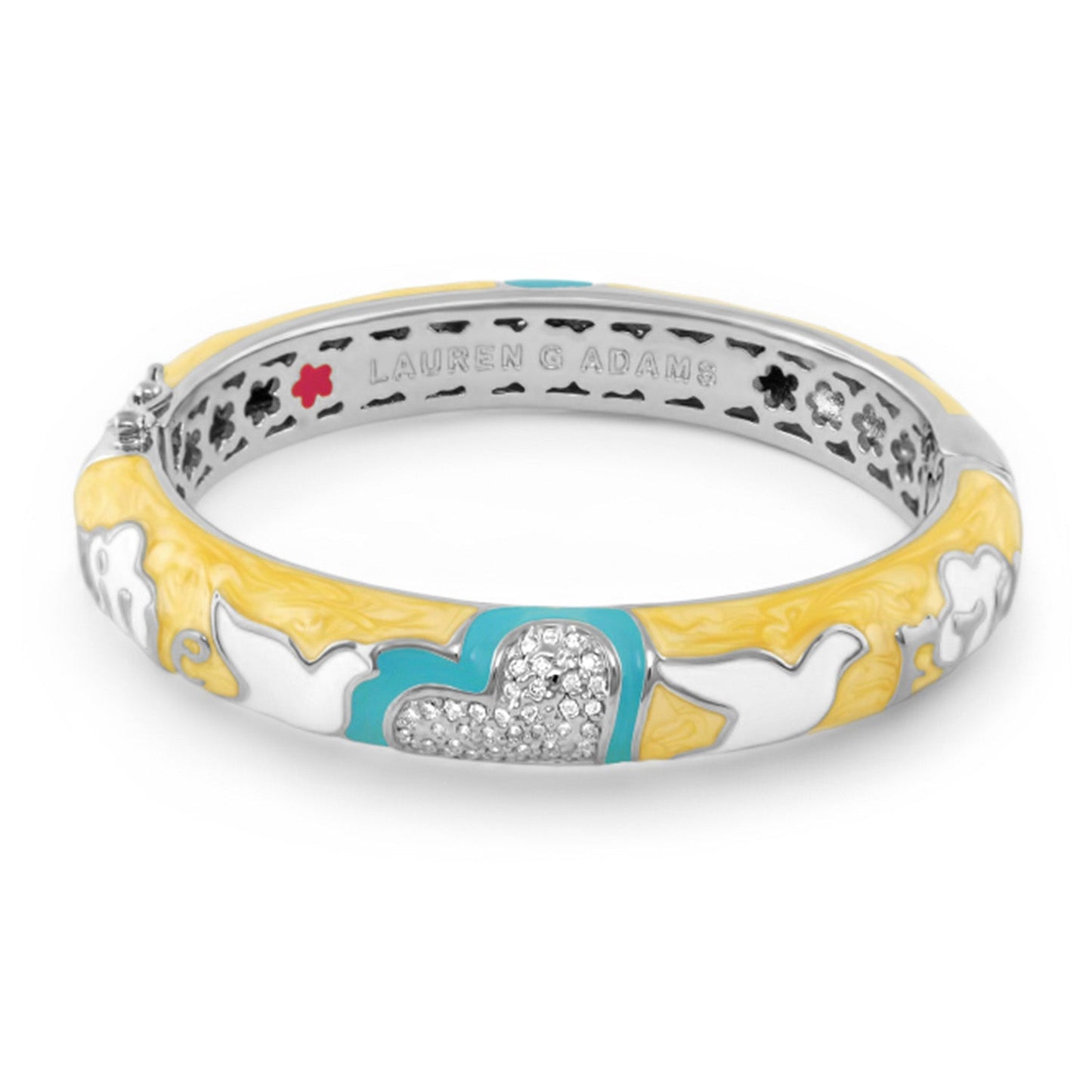 Peace and Dove Bangle by Lauren G Adams, yellow turquoise enamel bracelet with diamond heart on Tampa Home & Garden Store