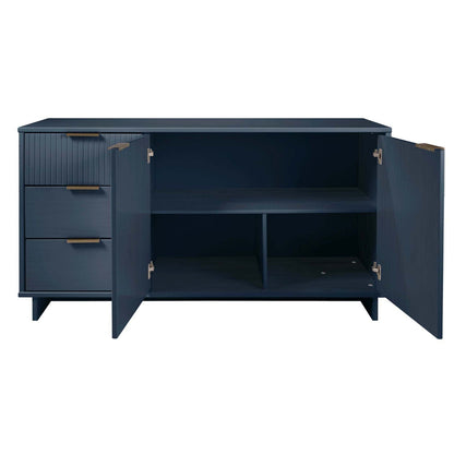 Granville sideboard navy blue with left full-extension drawers and right doors open on Tampa Home & Garden Store