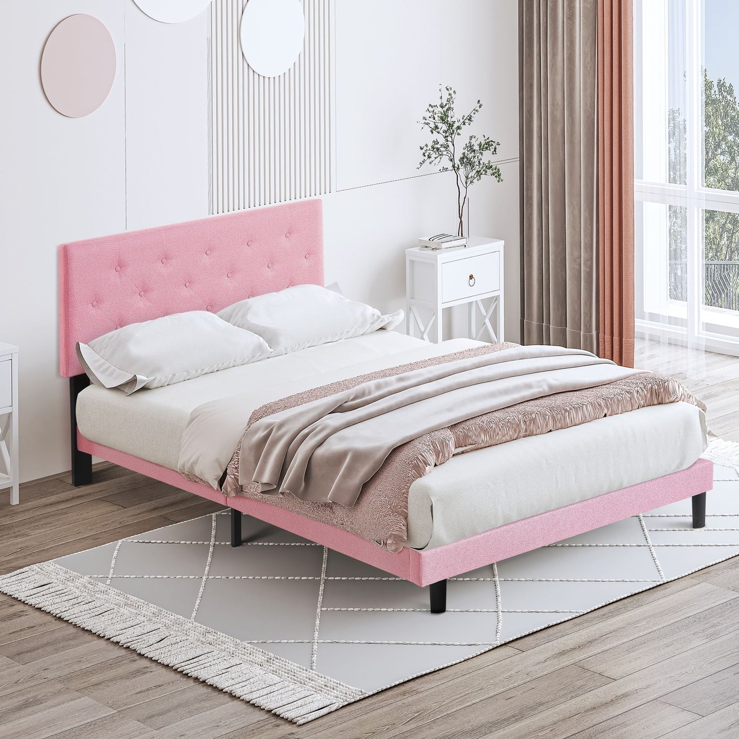 Modern Upholstered Bed Frame with Headboard