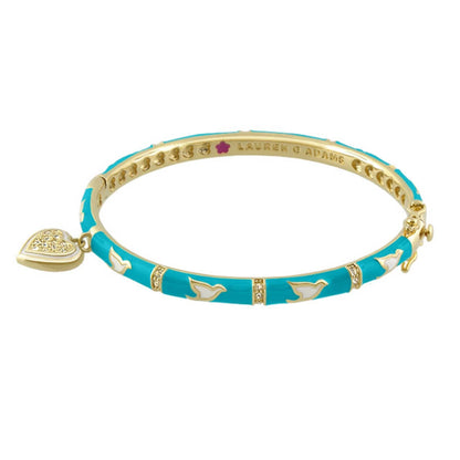 Peace and Dove Heart Bangle turquoise enamel with gold finish and Lauren G Adams crystal charm on Tampa Home & Garden Store