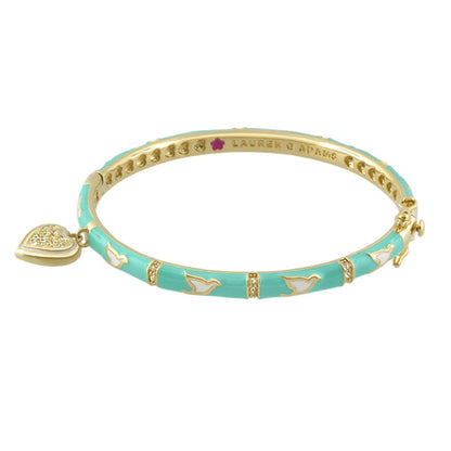 Bracelet Peace and Dove Heart Bangle teal with gold dove motifs and crystals Lauren G Adams on Tampa Home & Garden Store