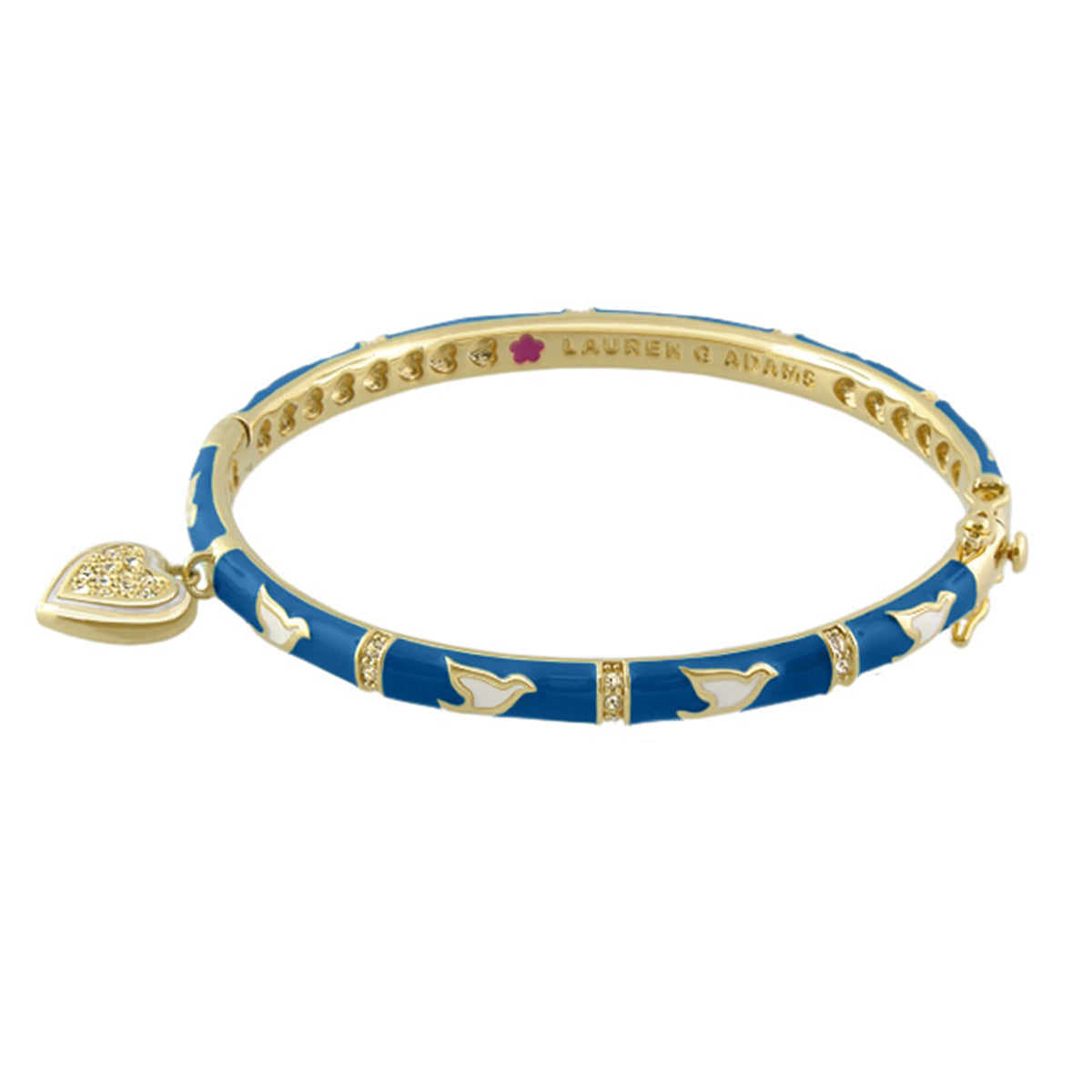 Peace and Dove Heart Bangle in blue enamel with gold dove motifs by Lauren G Adams on Tampa Home & Garden Store