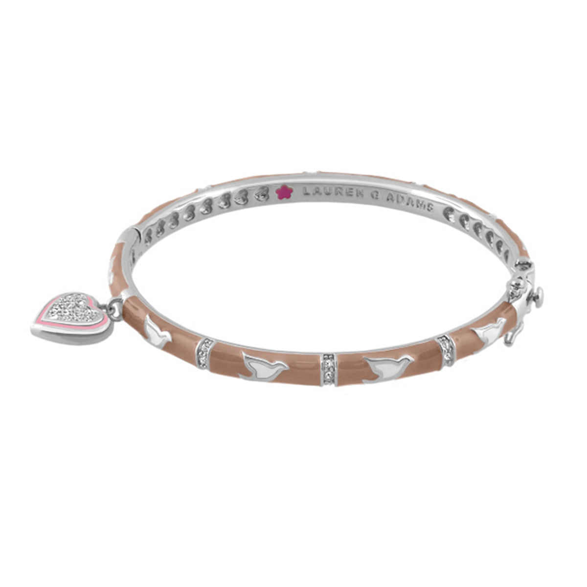 Peace and Dove Heart Bangle by Lauren G Adams, tan leather with silver dove motifs on Tampa Home & Garden Store