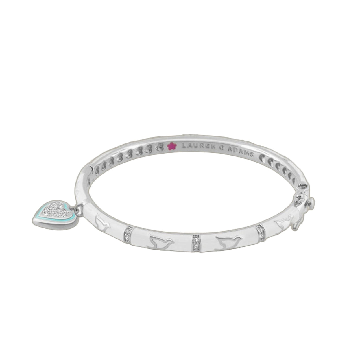 Peace and Dove Heart Bangle by Lauren G Adams, silver bracelet with turquoise heart charm on Tampa Home & Garden Store