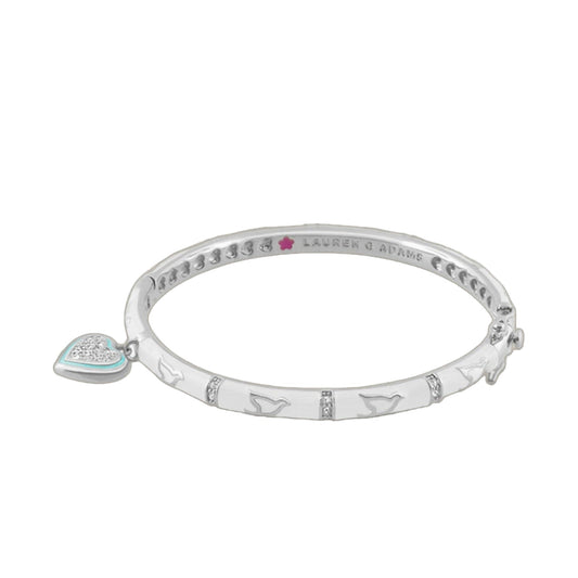 Peace and Dove Heart Bangle by Lauren G Adams, silver bracelet with turquoise heart charm on Tampa Home & Garden Store