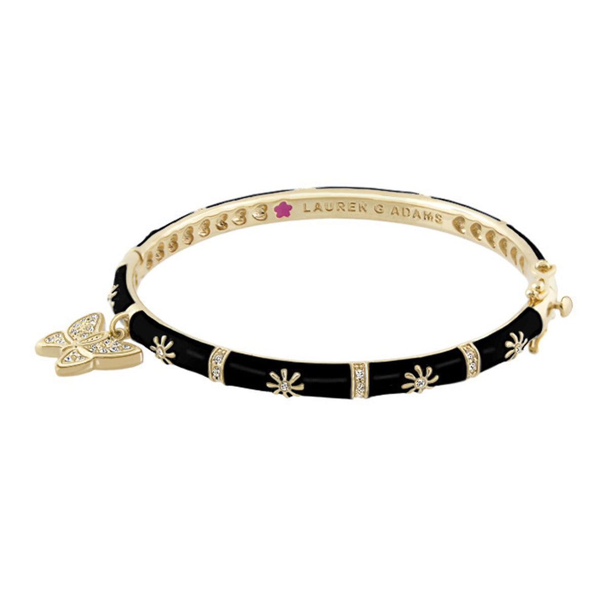 Charming 2 Butterfly Bangle bracelet by Lauren G Adams, gold-tone with black enamel on Tampa Home & Garden Store