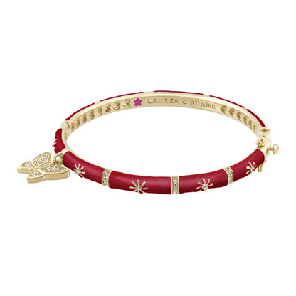 Charming 2 Butterfly Bangle red enamel bracelet by Lauren G Adams with 2 butterfly charms on Tampa Home & Garden Store