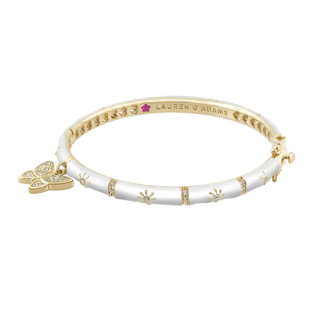 Charming 2 Butterfly Bangle by Lauren G Adams, white enamel bracelet with gold-tone accents on Tampa Home & Garden Store