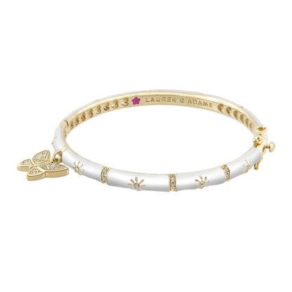 Charming 2 Butterfly Bangle by Lauren G Adams, white enamel bracelet with gold-tone accents on Tampa Home & Garden Store