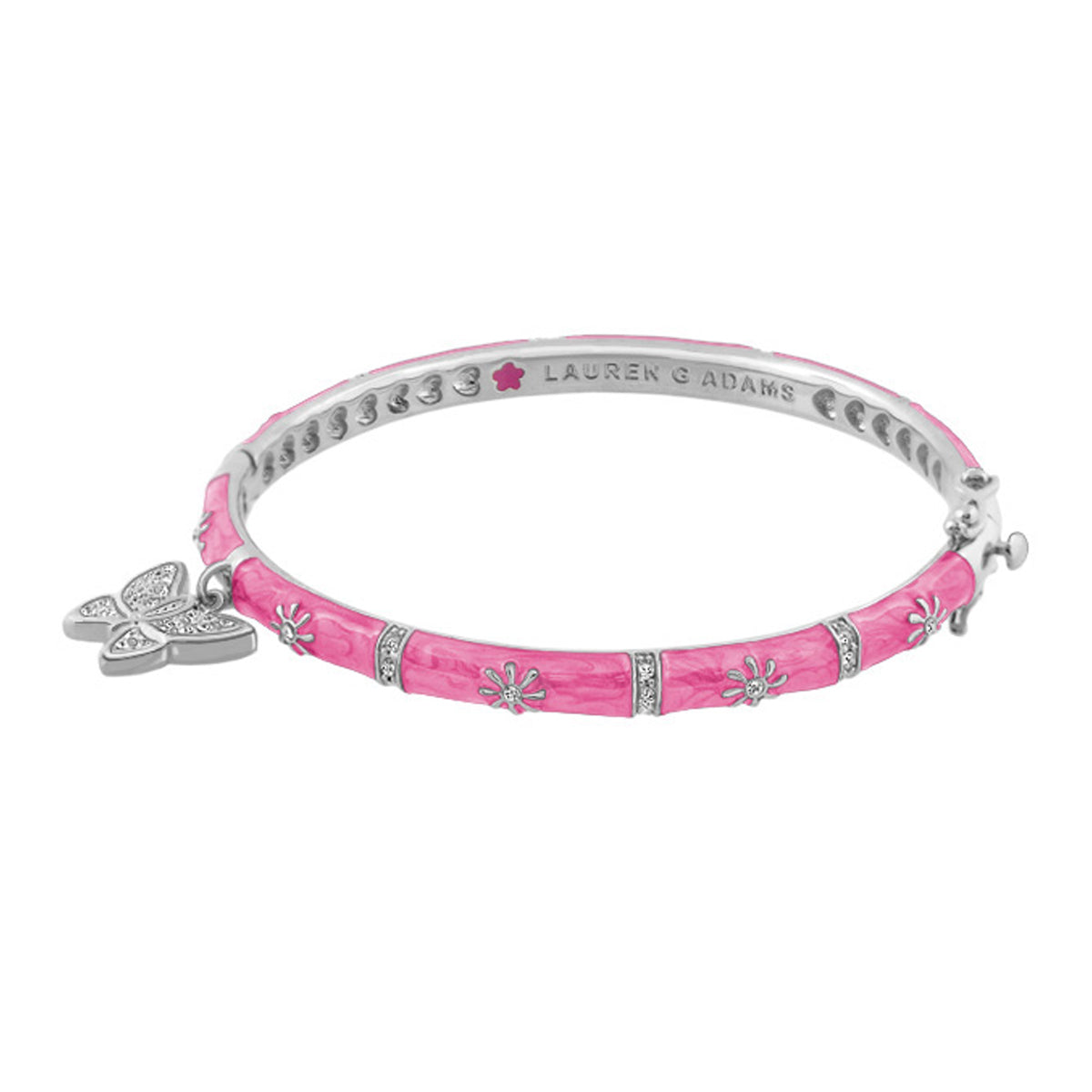Charming 2 Butterfly Bangle bracelet pink enamel with silver butterfly charms and spacers by Lauren G Adams on Tampa Home & Garden Store