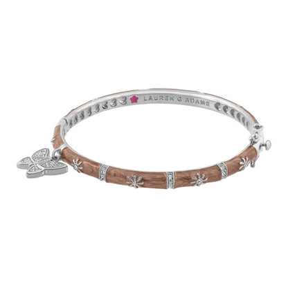 Charming 2 Butterfly Bangle by Lauren G Adams; brown and silver band with crystal charm on Tampa Home & Garden Store