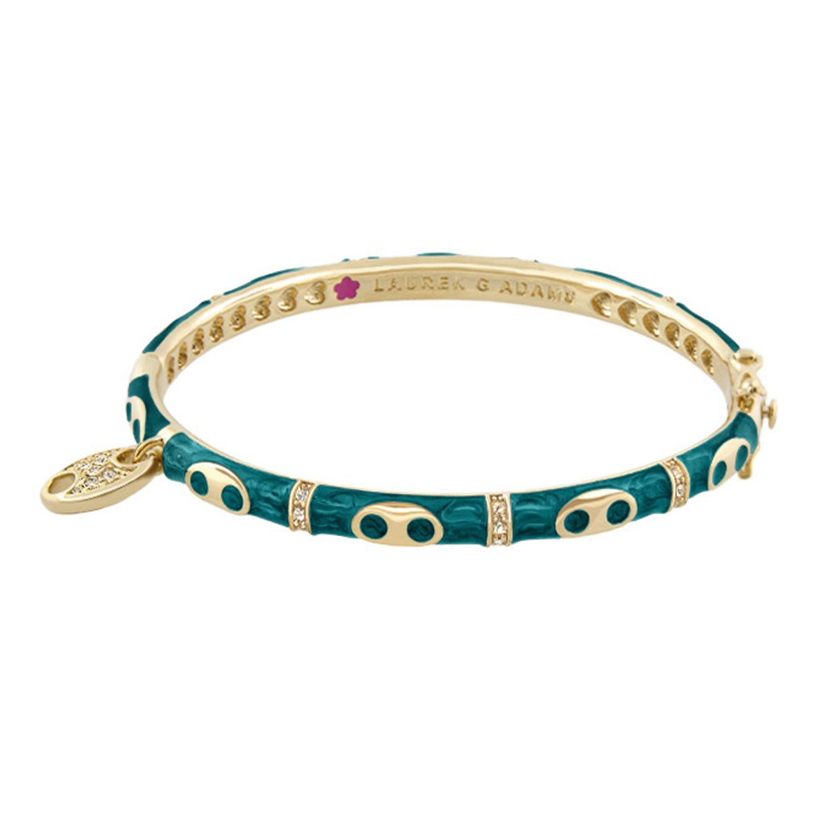 Charming 2 Link Bangle by Lauren G Adams in teal enamel with gold-tone links and crystal accents on Tampa Home & Garden Store