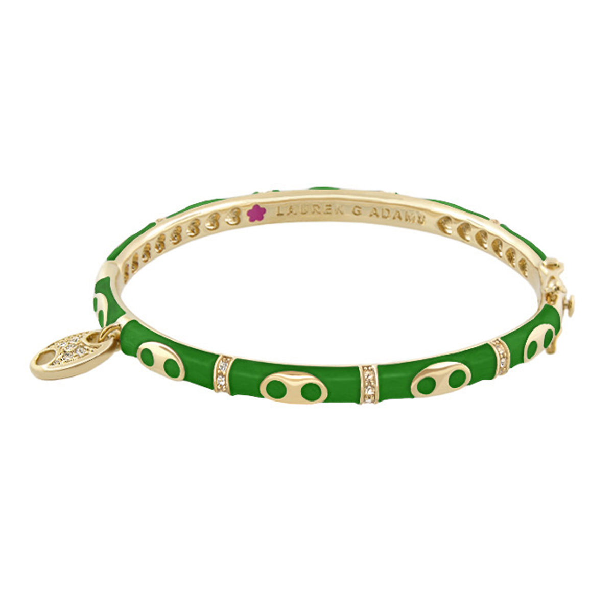 Charming 2 Link Bangle bracelet green enamel with gold-tone links Lauren Adams on Tampa Home & Garden Store