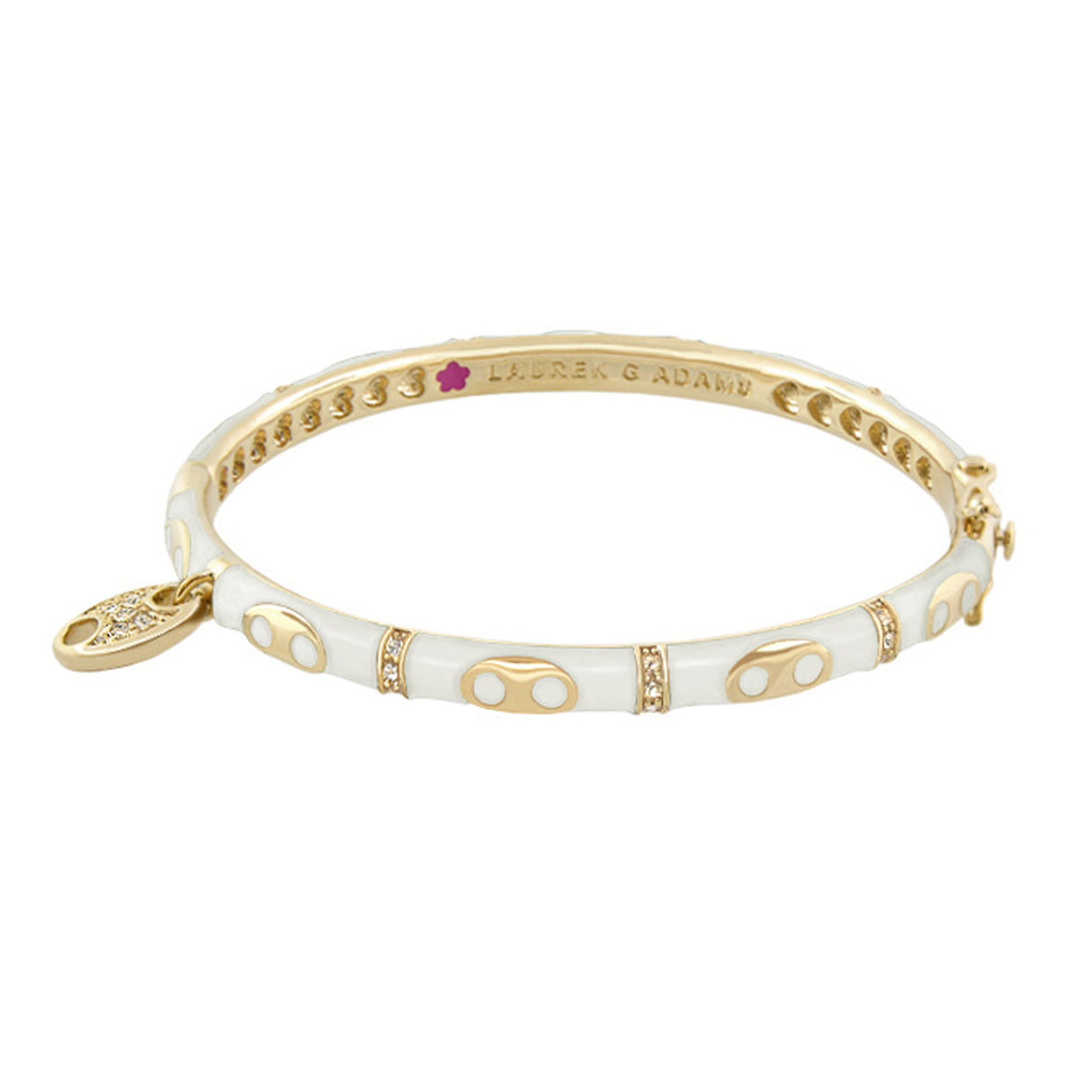 Charming 2 Link Bangle bracelet in gold-tone with white enamel segments by Lauren G Adams on Tampa Home & Garden Store