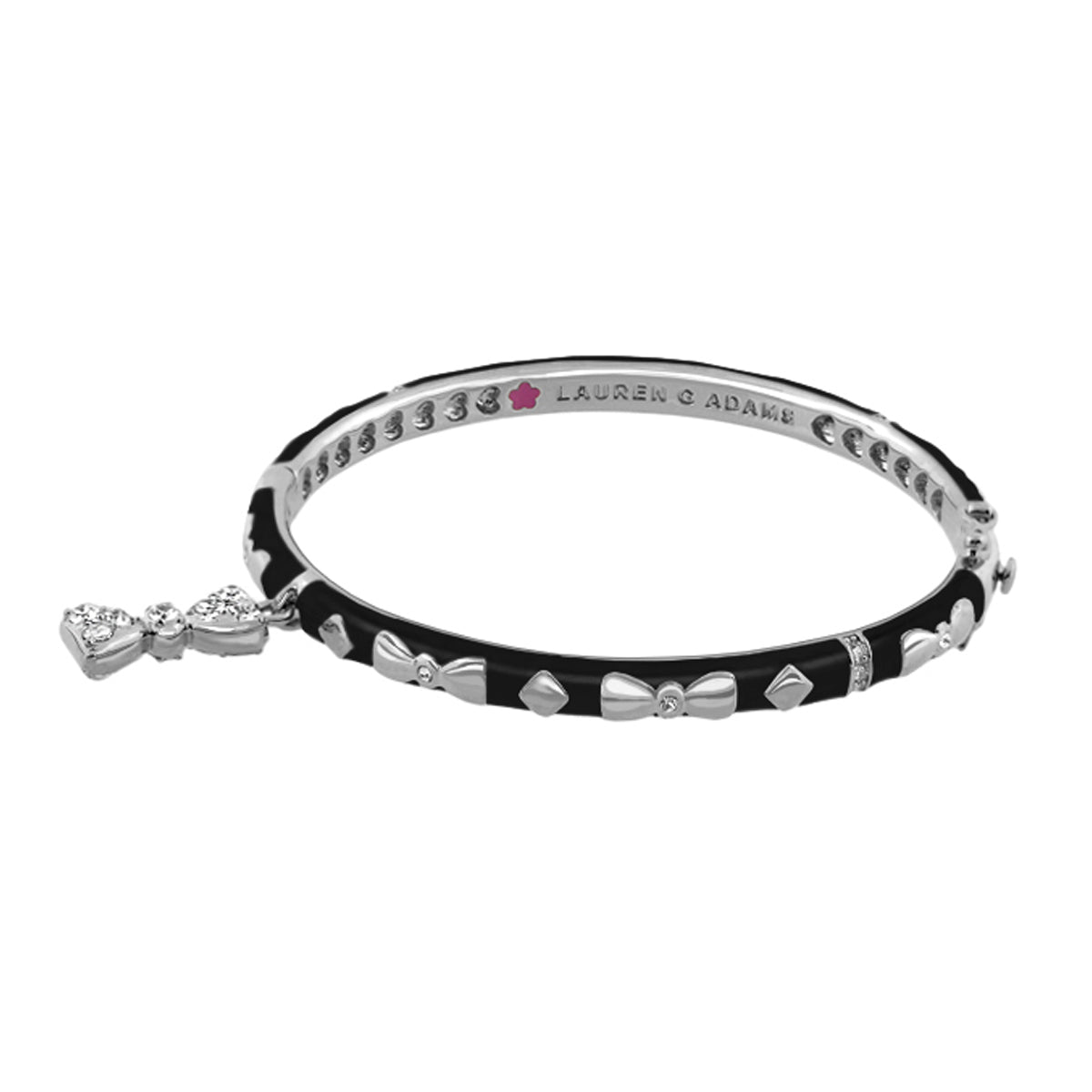 Charming 2 Bow Bangle bracelet by Lauren G Adams in black enamel with silver bow charms on Tampa Home & Garden Store