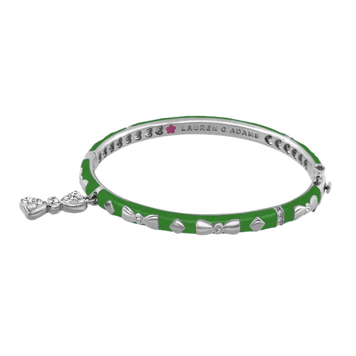 Charming 2 Bow Bangle in green enamel with silver bow charms and heart charm Lauren G Adams on Tampa Home & Garden Store