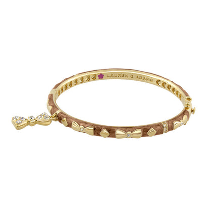 Charming 2 Bow Bangle by Lauren G Adams, gold-tone bracelet with bow accents and crystal charm on Tampa Home & Garden Store