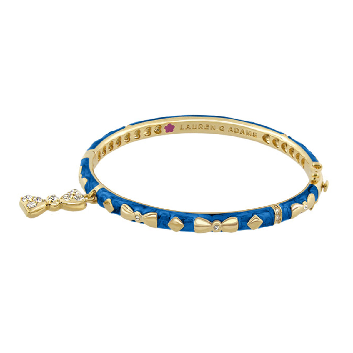 Charming 2 Bow Bangle bracelet blue enamel with gold bows and crystal charm by Lauren G Adams on Tampa Home & Garden Store