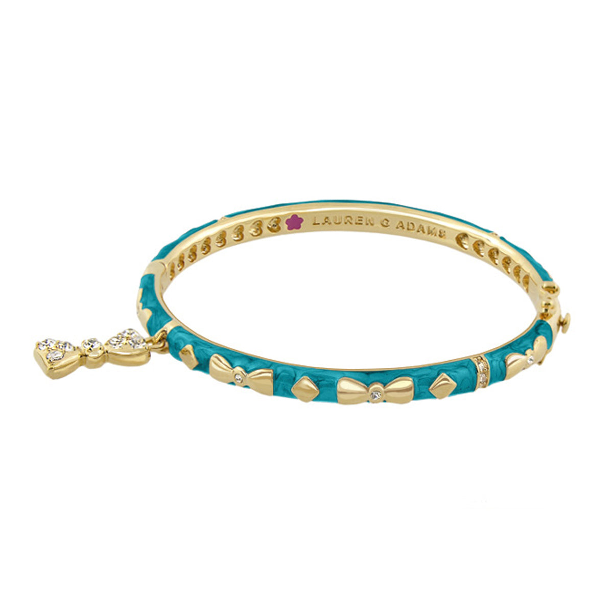 Charming 2 Bow Bangle turquoise bracelet with gold bows and crystal charm Lauren G Adams on Tampa Home & Garden Store