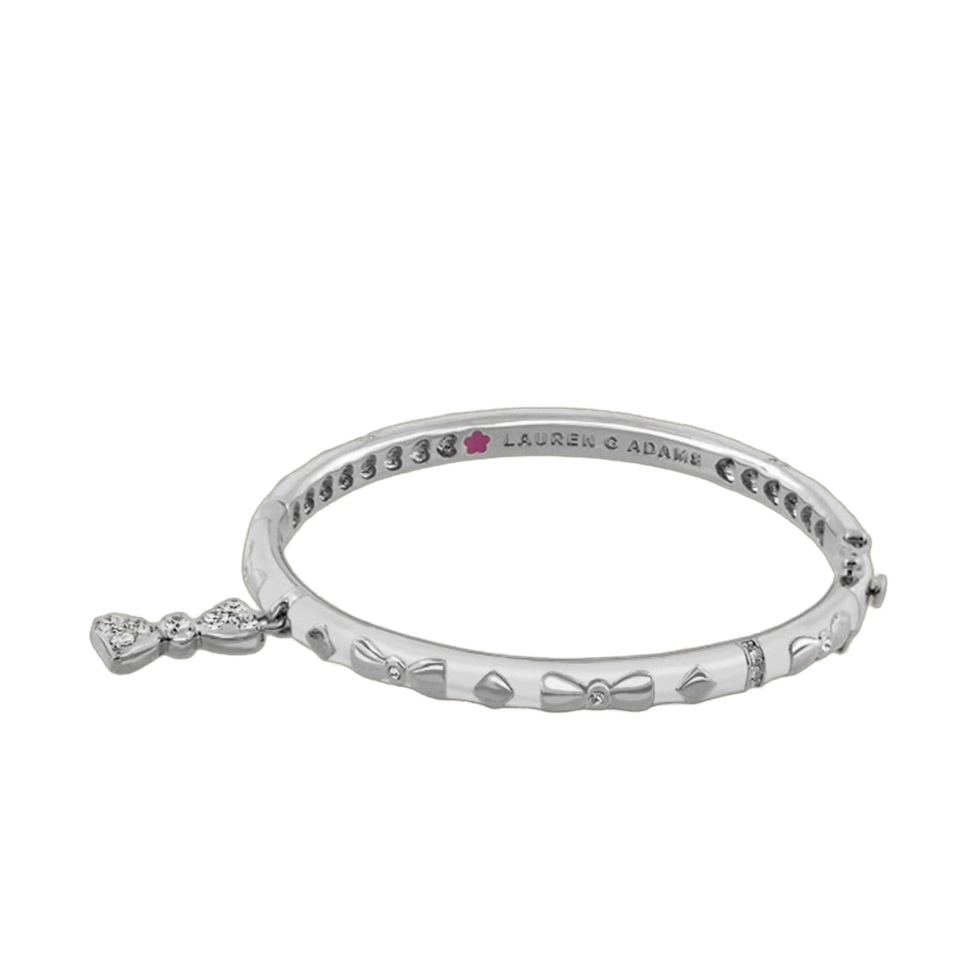 Charming 2 Bow Bangle by Lauren G Adams, silver bracelet with two bows and crystal accents on Tampa Home & Garden Store