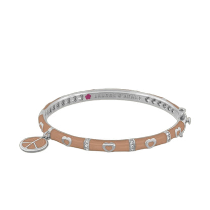 Charming 2 Peace Sign Bangle by Lauren G Adams with tan leather, silver heart charms on Tampa Home & Garden Store